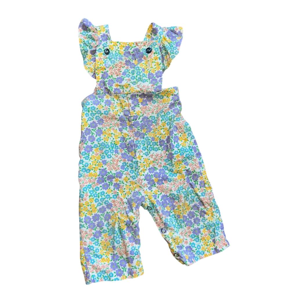 vtg 80s HealthTex Corduroy Overalls 24 Months Floral Bibs Colorful Ruffle Snap